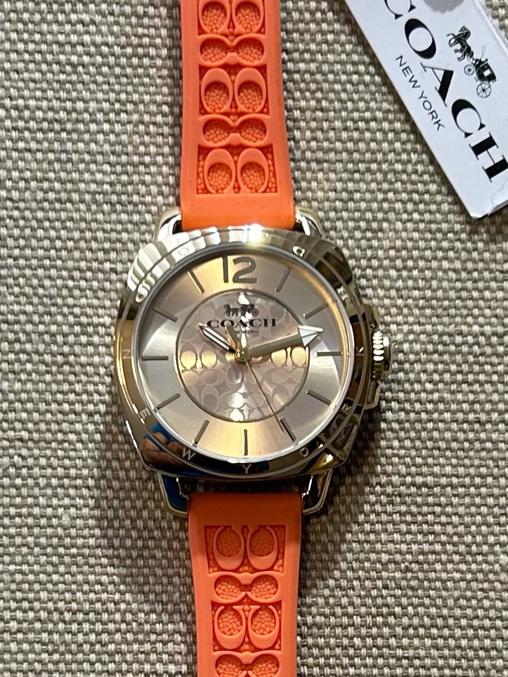 Coach Boyfriend Watch With 34mm Golden Face & Orange Silicone Band
